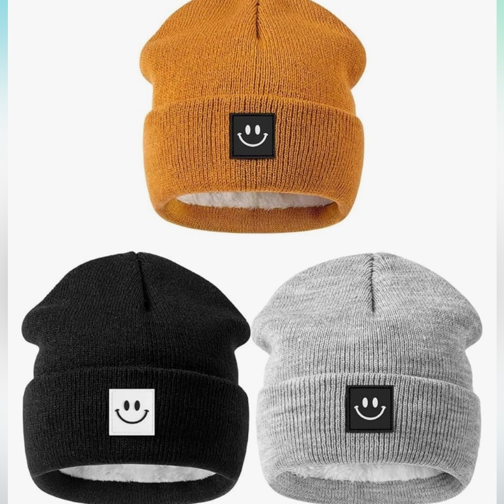 Baby Beanie Hat 3 Pack with Cute Smiley Face, Toddler Girls Boys Hats Winter
